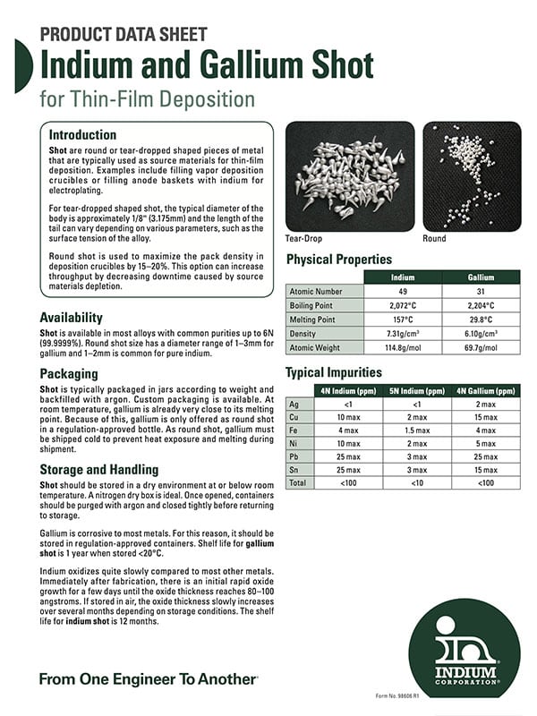 Click here to download Indium & Gallium Shot for Thin-Film Deposition Product Data Sheet