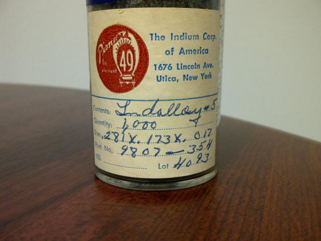 Original Bottle of Indium Preforms