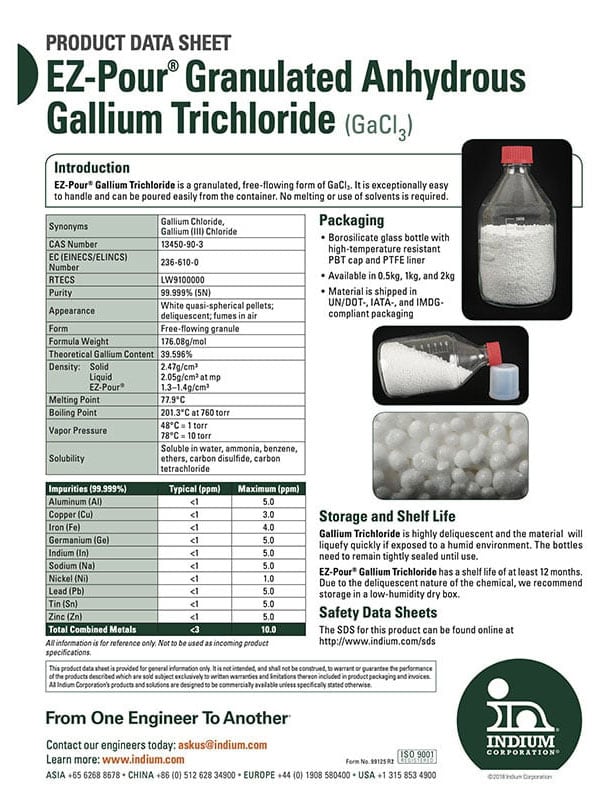 Click here to download EZ-Pour<sup>®</sup> Granulated Anhydrous Gallium Trichloride Product Data Sheet