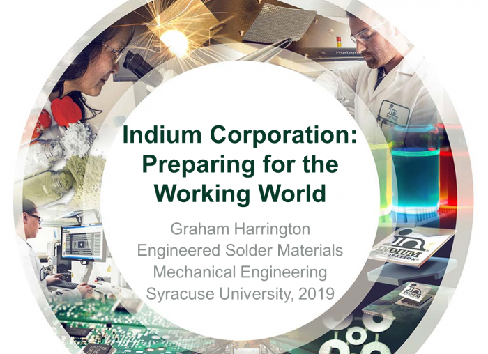 This week we were required to present for less that 5 minutes about our experience at Indium Corporation