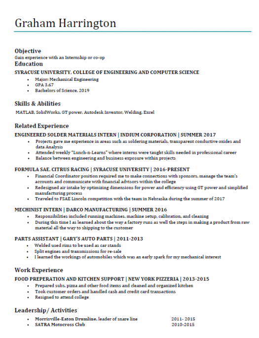 My resume communicates my skills and experience condenced into a single page