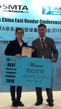Indium Corporation's Mary Ma Awarded Best Paper at SMTA China East Technology Conference 2018 news photo