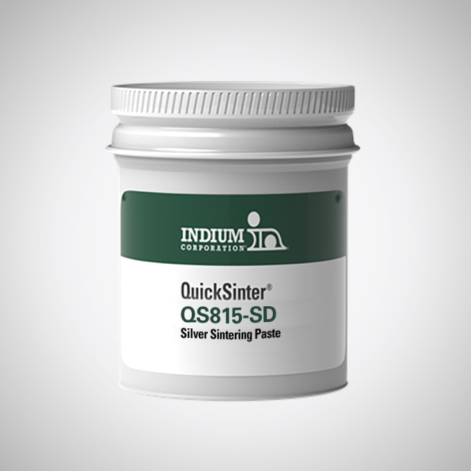 White jar labeled "Indium QuickSINTER QS815-SD Silver Sintering Paste" displayed on a light background.
