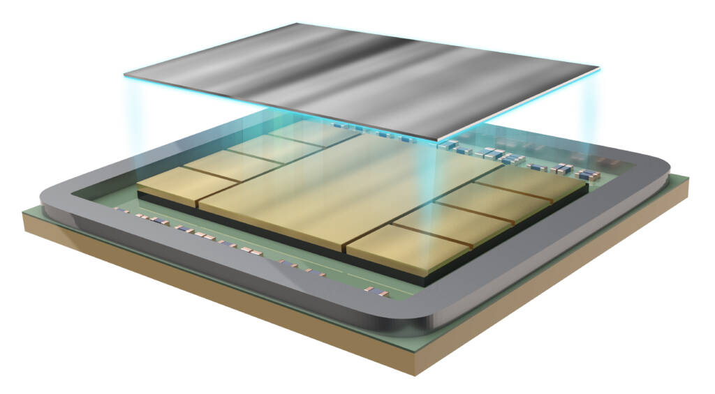 Illustration of a microchip with a transparent overlay, revealing internal components and electronic connections, highlighting the precision akin to a tim1 40 design.