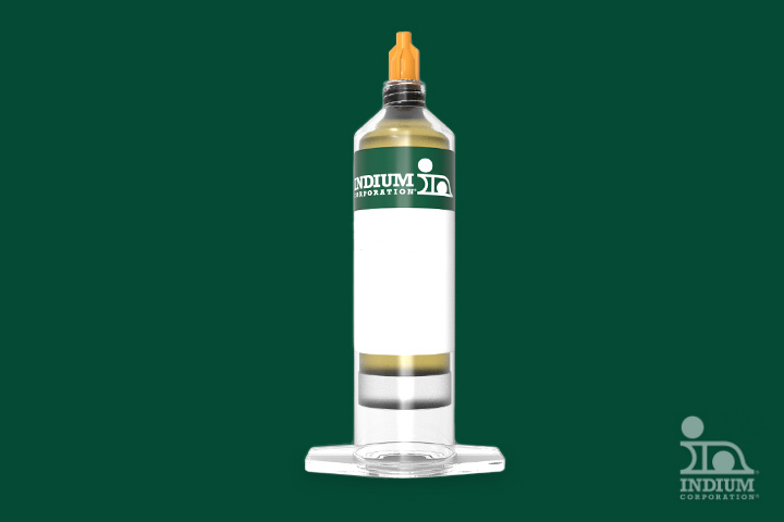 A syringe containing Ultralow flux on a green background.