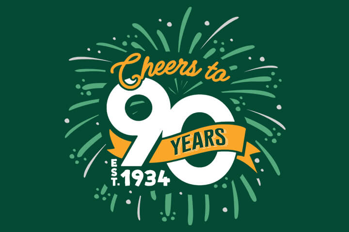 Cheers to 90 years logo
